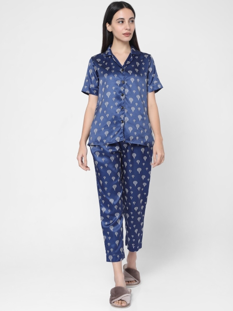 

Smarty Pants Women Blue & White Printed Night Suit