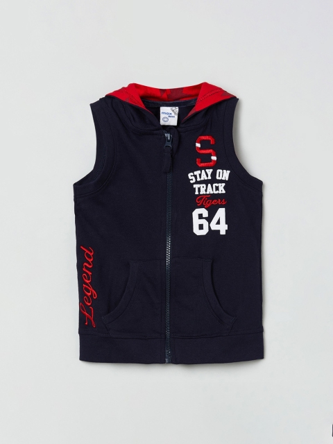 

max Boys Navy Blue Printed Hooded Sweatshirt