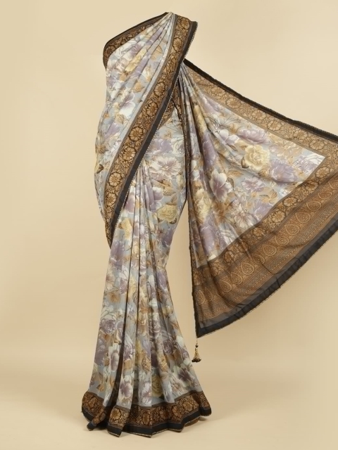 

Pothys Grey & Brown Jute Silk Floral Printed Saree
