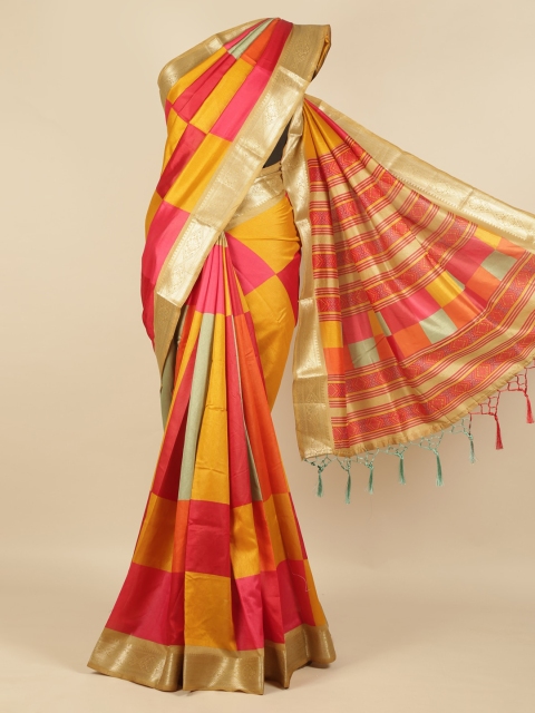 

Pothys Red & Yellow Jute Silk Checked Saree