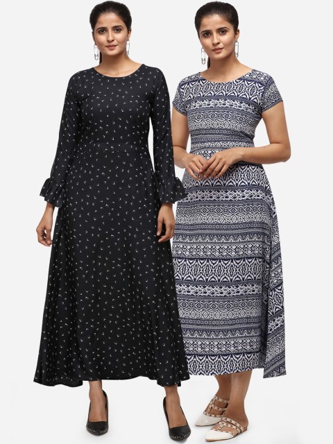 

Florence Women Pack Of 2 Printed Maxi Dress, Black