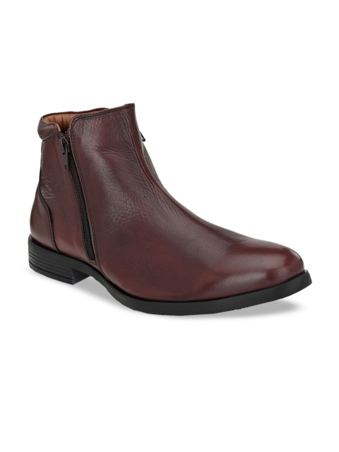 

San Frissco Men Maroon Solid Leather Mid-Top Flat Boots