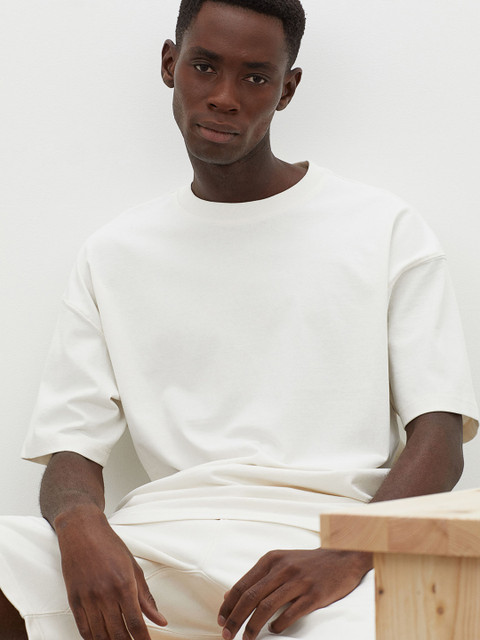 

H&M Men White Cotton T-shirt