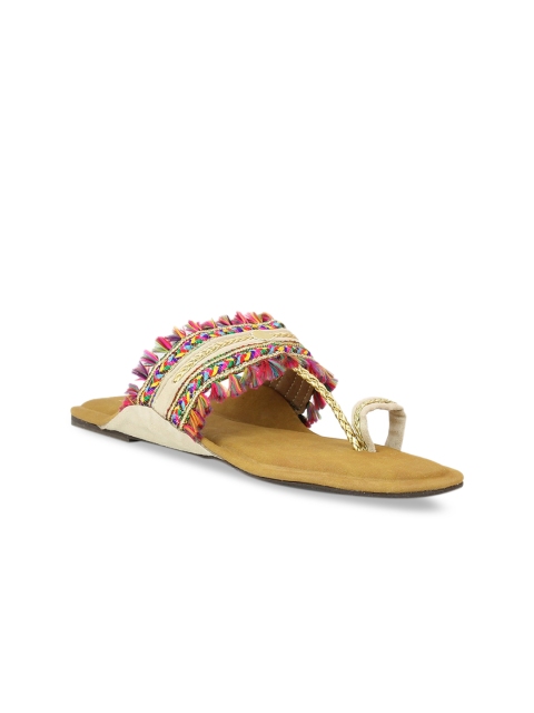 

Inc 5 Women Beige Woven Design One Toe Flats