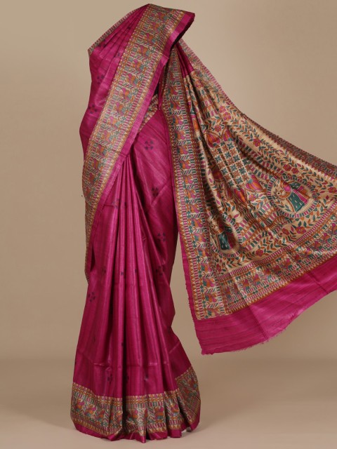 

Pothys Pink Printed Jute Silk Saree