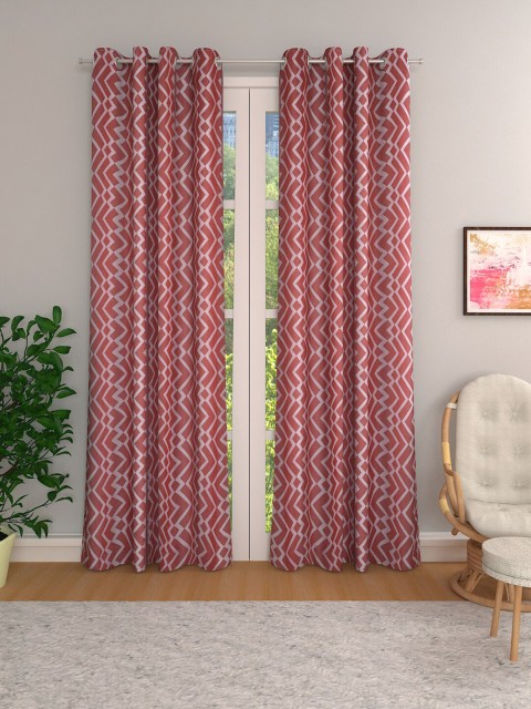 

Aura Maroon & White Set of 2 Geometric Room Darkening Door Curtains