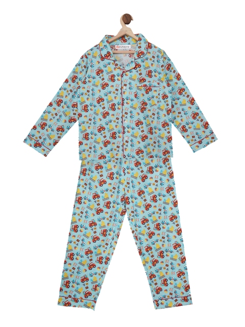 

Fluffalump Unisex Kids Blue & Red Printed Night Suit