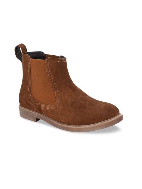 

CARLO ROMANO Women Brown Solid Suede High-Top Chelsea Boots