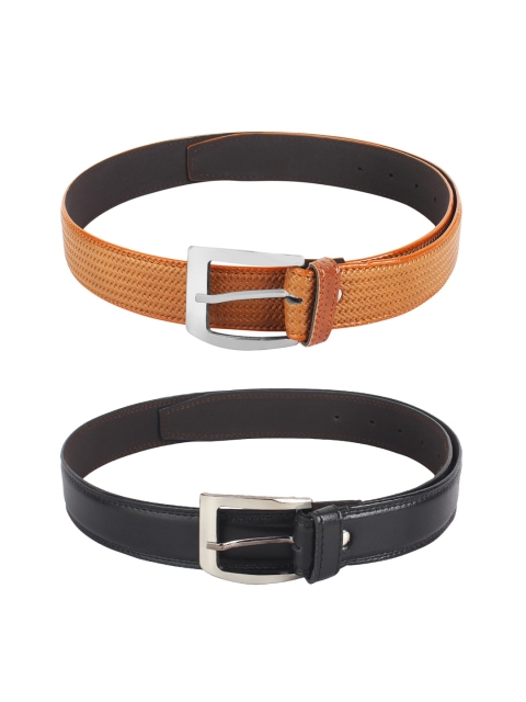 

LONDON FASHION hob Men Pack Of 2 Black & Tan Brown Belts Accessory Gift Set