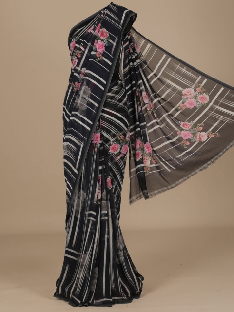 

Pothys Navy Blue Printed Poly Chiffon Saree