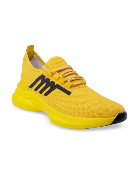 

mr.wonker Men Yellow Solid Mesh Mid-Top Sneakers