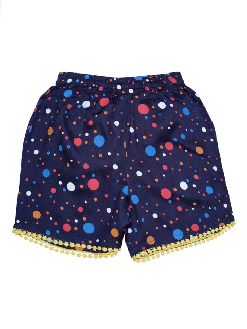 

KiddoPanti Girls Navy Blue Printed Regular Fit Regular Shorts