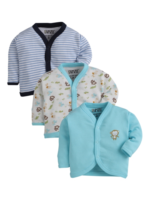 

BUMZEE Unisex Kids Pack Of 3 Collarless Shirts, Blue