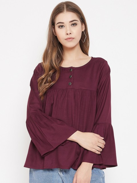 

LUCERO Women Maroon Solid A-Line Top