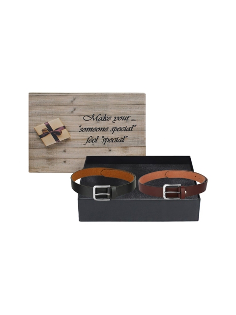 

LONDON FASHION hob Men Pack Of 2 Black & Brown Belts Accessory Gift Set