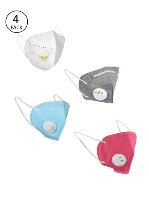 

OOMPH Unisex Pack Of 4 Multicoloured 5-Ply Reusable Anti-Pollution KN95 Masks, White