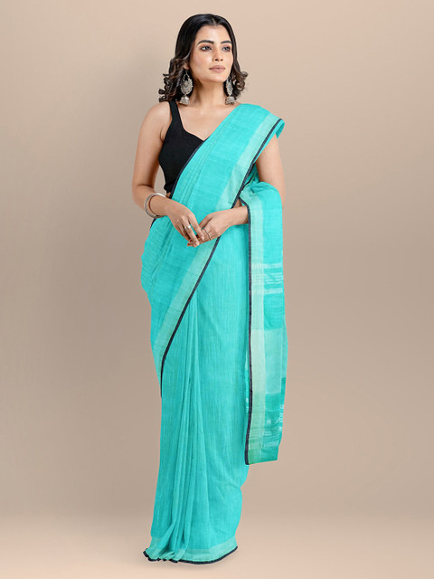 

BharatSthali Blue Pure Cotton Solid Maheshwari Saree