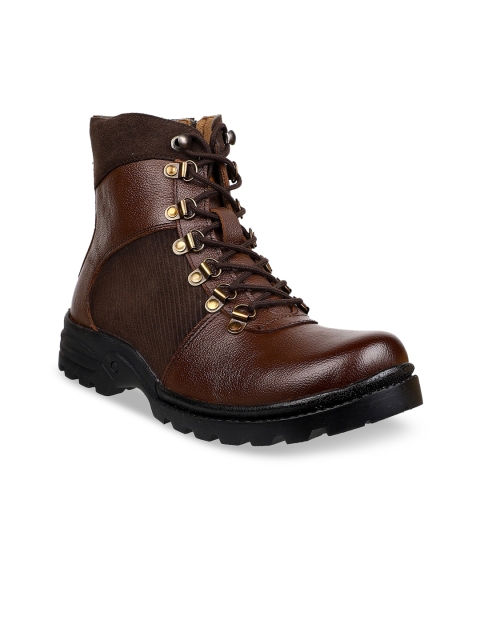 

Carlton London Men Brown Solid Leather Mid-Top Flat Boots