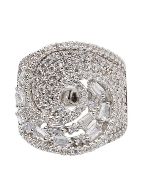 

shaze Silver Plated White CZ Studded Finger Ring