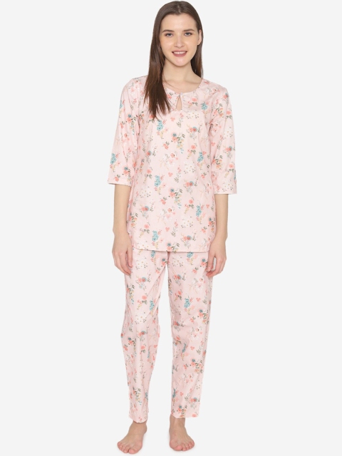 

Fluffalump Women Pink Floral Printed Cotton Night suit