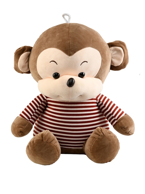 

DukieKooky Kids Brown & Maroon Monkey In Striped T-Shirt Stuffed Soft Toy