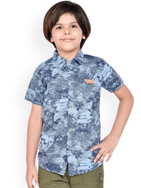 

ORANGE PUMPKKIN Boys Blue Slim Fit Printed Casual Shirt