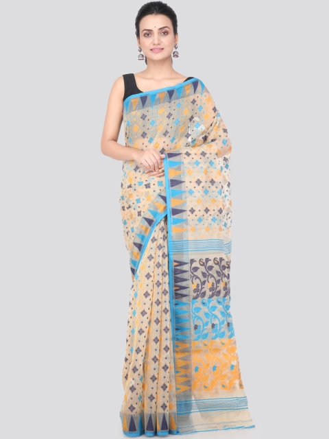 

PinkLoom Beige & Blue Woven Design Handloom Jamdani Saree