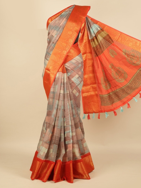 

Pothys Multicoloured Printed Jute Silk Saree with Zari Border, Multi
