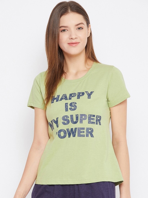 

Clovia Women Green & Blue Printed Round Neck Lounge T-shirt
