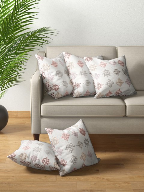 

PETAL HOME White & Red Set of 5 Abstract Square Cushion Covers