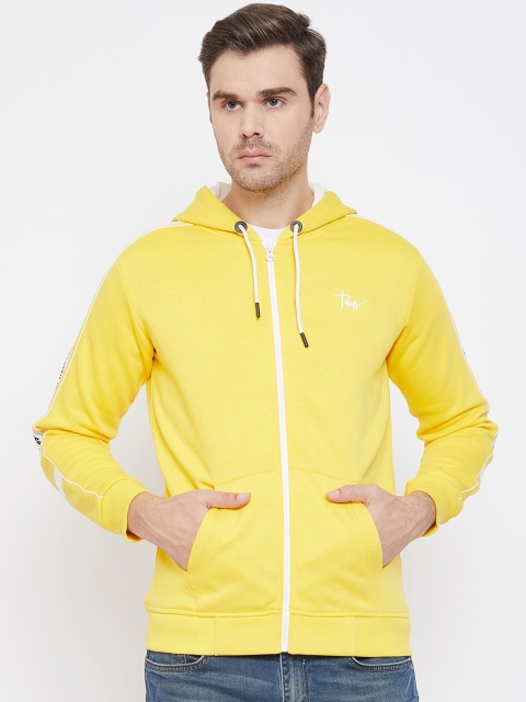 

QUBIC Men Yellow Solid Hooded Sweatshirt
