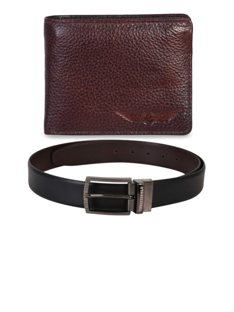 

CHRISTOPOLO Men Black & Brown Leather Wallet & Reversible Belt Combo