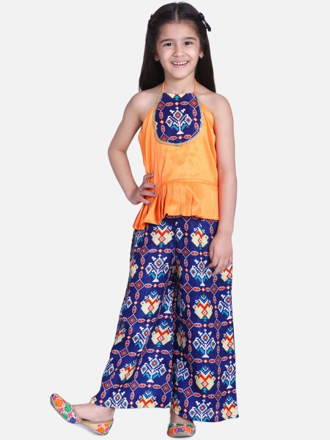 

BownBee Girls Blue & Orange Printed Top with Palazzos