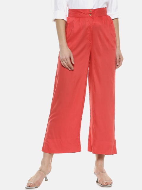 

Campus Sutra Women Red Flared Solid Parallel Trousers