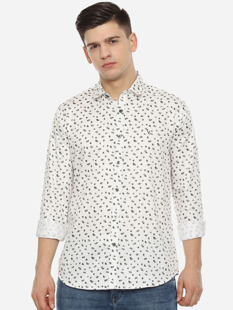

V Dot Men Cream-Coloured Slim Fit Printed Casual Shirt