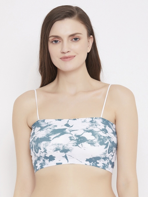 

SECRETS BY ZEROKAATA Blue & White Abstract Printed Lightly Padded Non-Wired Workout Bra SZWABSP8738