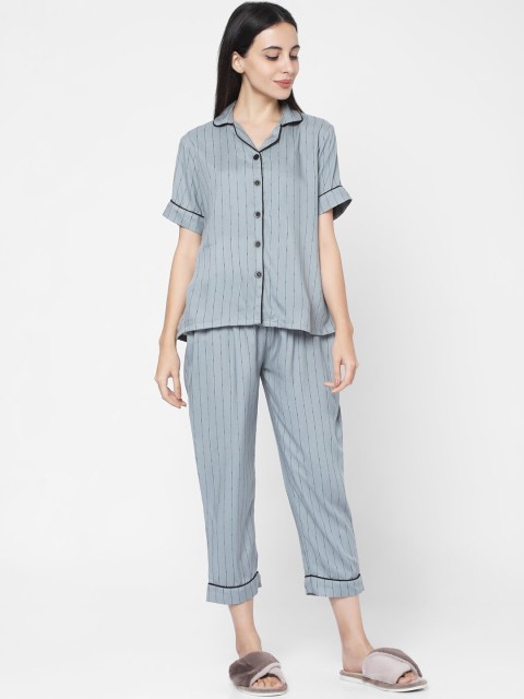 

Smarty Pants Women Grey & Black Striped Night Suit
