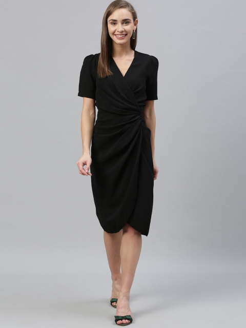 

RAREISM Women Black Solid Wrap Dress