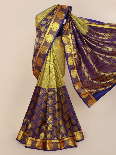 

Pothys Blue & Gold-Toned Pure Silk Woven Design Kanjeevaram Saree