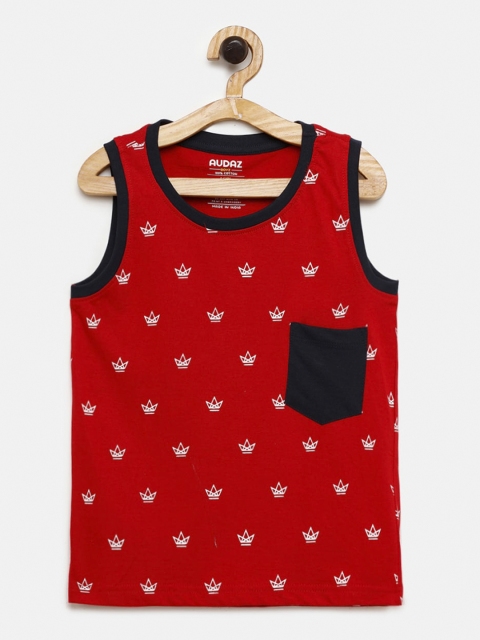

AUDAZ Boys Red Printed Round Neck Pure Cotton T-shirt