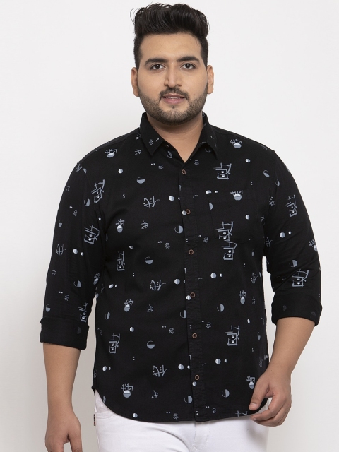 

plusS Men Black Regular Fit Printed Casual Shirt