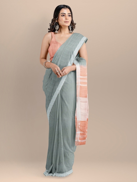 

BharatSthali Grey Pure Cotton Solid Mangalagiri Saree