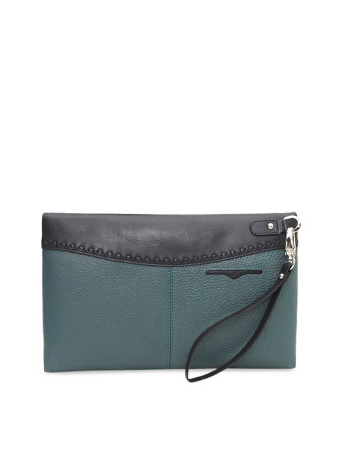 

Da Milano Teal Blue & Black Colourblocked Leather Travel Pouch