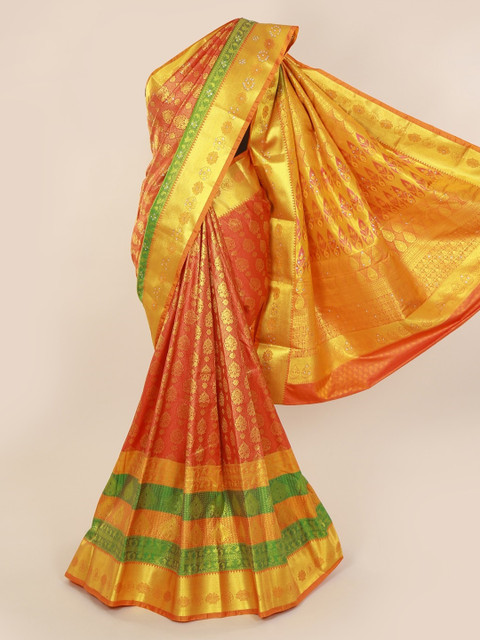 

Pothys Red & Gold-Toned Pure Silk Woven Design Kanjeevaram Saree