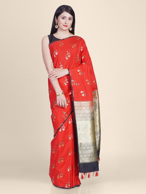 

Kasat Red Silk Cotton Woven Design Banarasi Saree
