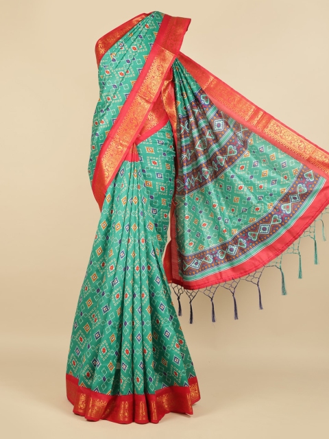 

Pothys Green & Orange Jute Silk Printed Saree
