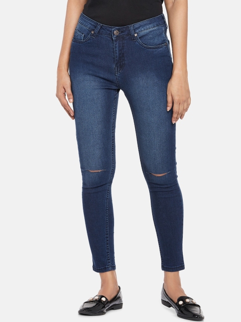 

People Women Blue Skinny Fit Mid-Rise Slash Knee Jeans