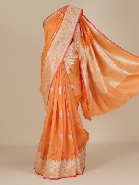 

Pothys Orange Embroidered Jute Silk Saree