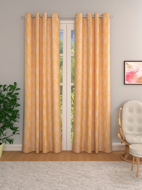 

Aura Yellow & White Set of 2 Printed Room Darkening Door Curtains