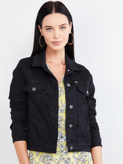 

max Women Black Solid Denim Jacket